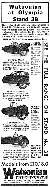 The Watsonian Range Of Motor Cycle Sidecars 1934                 