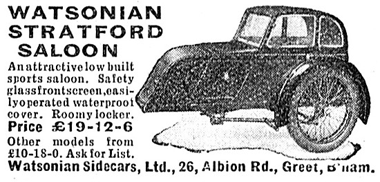 1935 Watsonian Stratford Saloon Sidecar                          