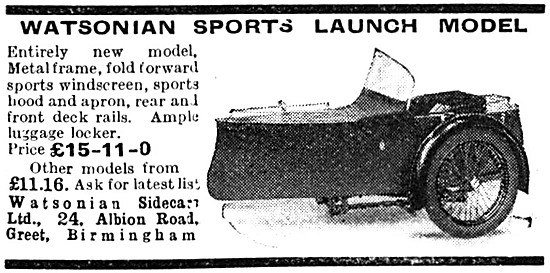 1936 Watsonian Sports Launch Sidecar                             