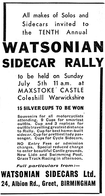 The 1936 Watsonian Sidecar Rally At Maxstoke Casle               