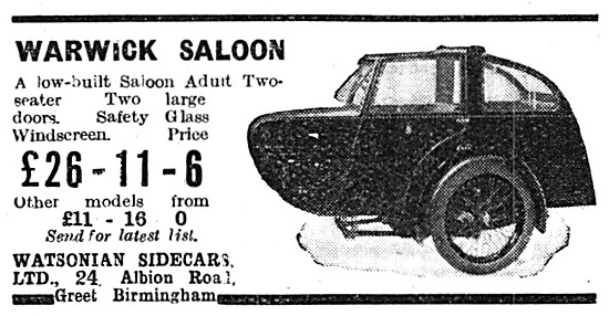1936 Watsonian Warwick Saloon Sidecar                            