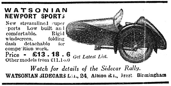 1937 Watsonian Newport Sports Sidecar                            