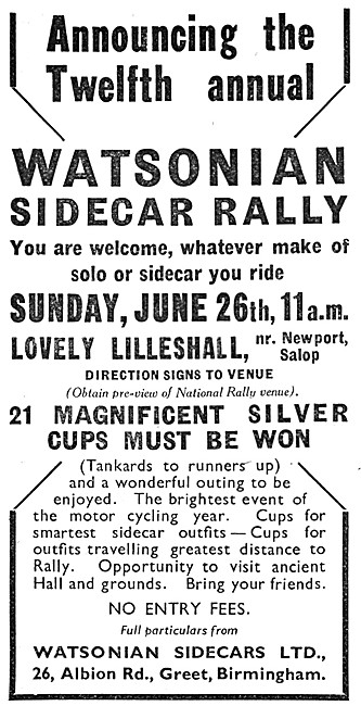The 1938 Watsonian Sidecar Rally At Lilleshall                   