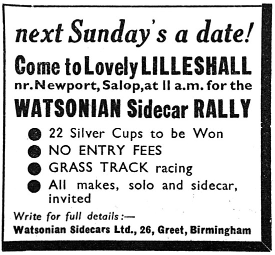 1938 Watsonian Sidecar Rally At Lilleshall                       