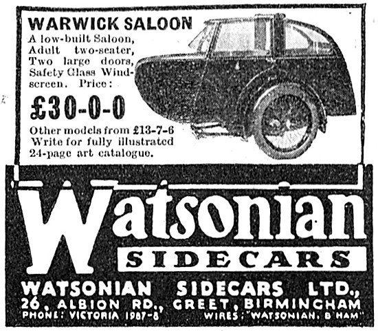 1938 Watsonian Warwick Saloon Sidecar                            