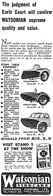 The 1938 Watsonian Sidecar Model Range                           