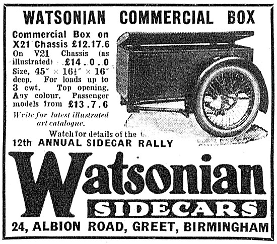 Watsonian Commercial Box Sidecars 1938                           