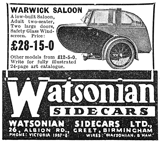 1939 Watsonian Warwick Saloon Sidecar                            