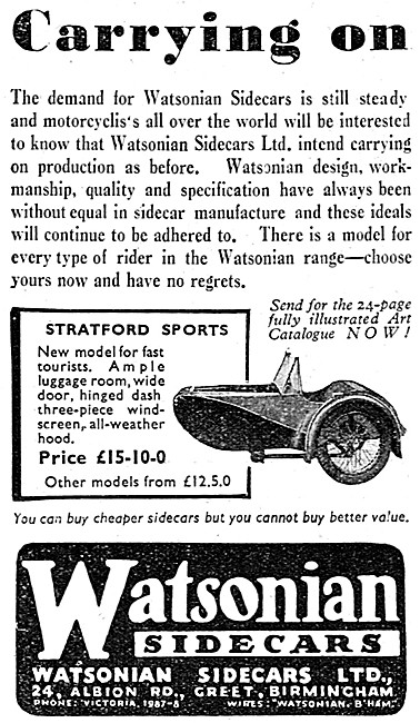 Watsonian Stratford Sidecar 1939                                 