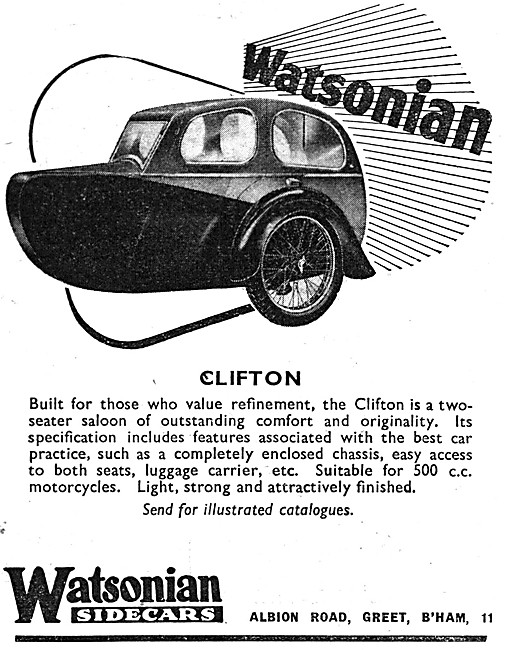 1948 Watsonian Clifton Two-Seater Saloon Sidecar                 