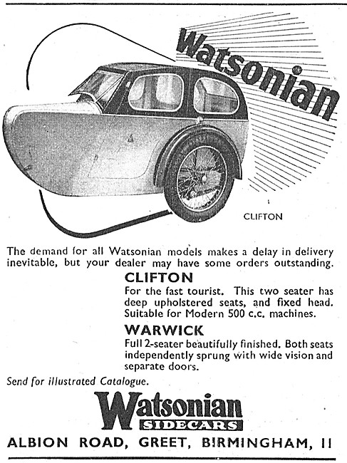 1951 Watsonian Clifton Sidecar - Watsonian Warwick Sidecar       