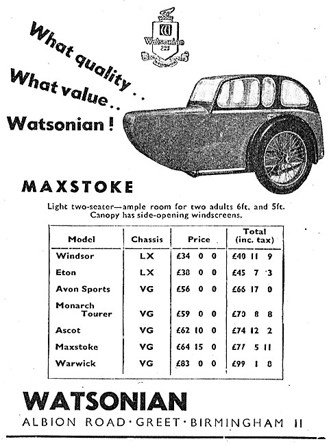 1955 Watsonian Maxstoke Sidecar                                  