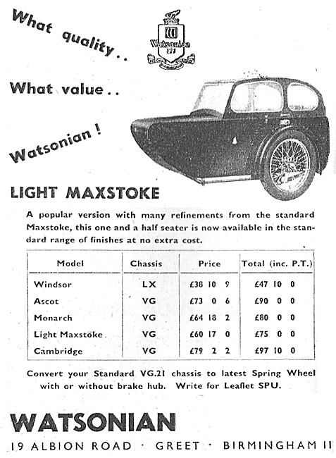 1957 Watsonian Light Maxstoke Sidecar                            