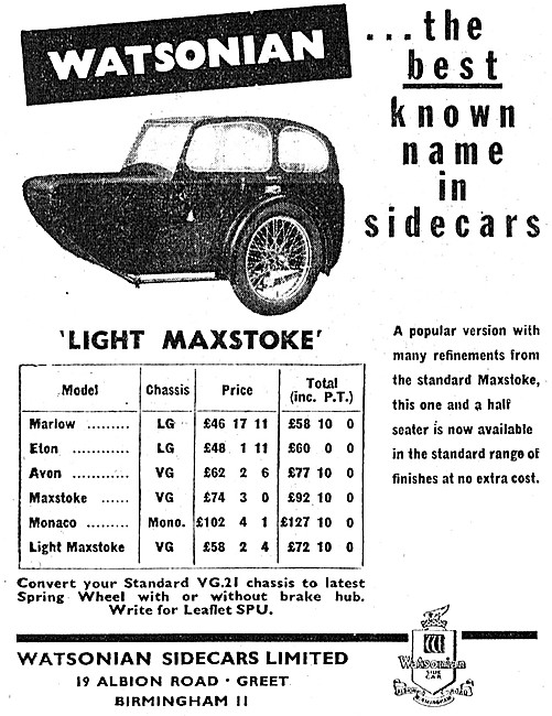 The 1958 Watsonian Light Maxstoke Sidecar                        