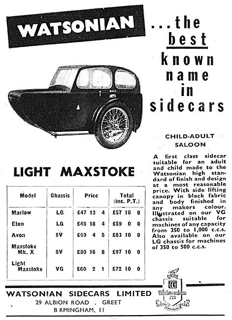 1959 Watsonian Light Maxstoke Sidecar                            