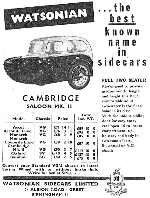 1959 Watsonian Cambridge Saloon Mk.II Sidecar                    