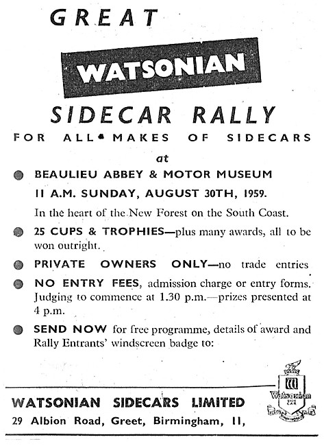 Watsonian Sidecar Rally  Beaulieu 1959                           