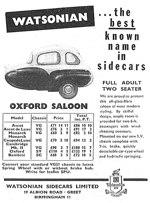 Watsonian Oxford Saloon Sidecar                                  