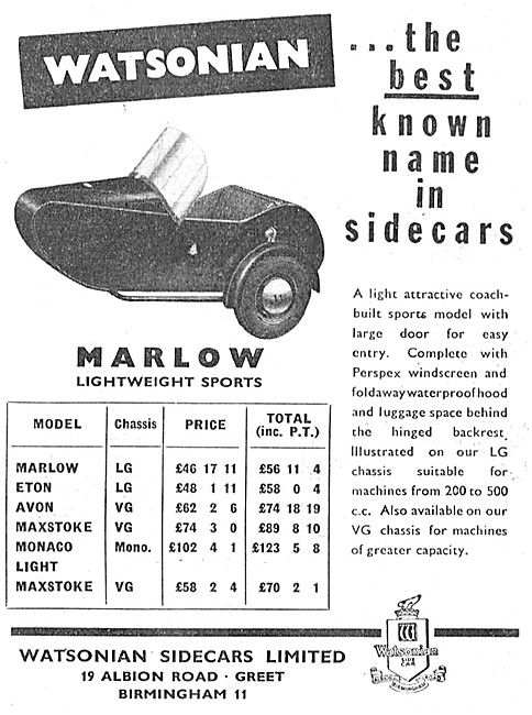 Watsonian Marlow Sports Sidecar 1959                             