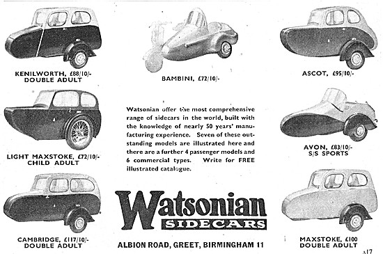 Full Watsonian Sidecar Models Range 1959                         