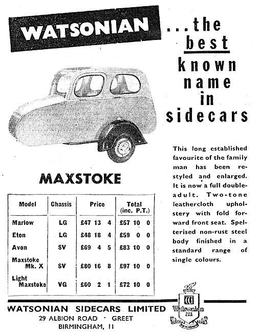 1960 Watsonian Maxstoke Sidecar                                  