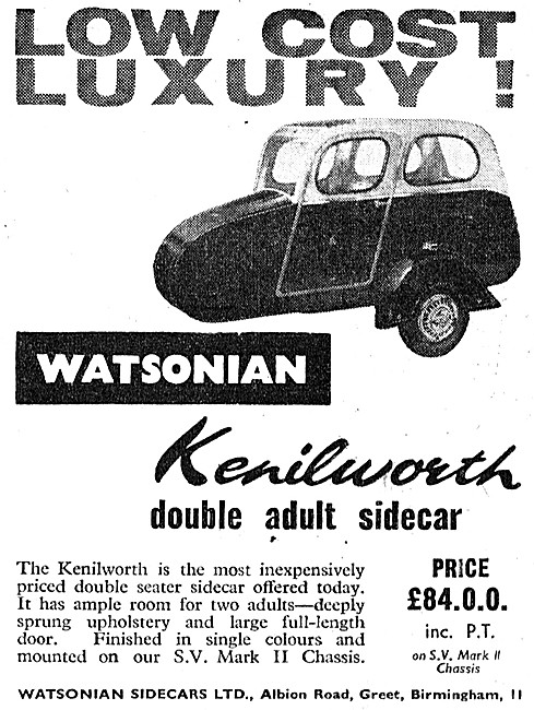 1961 Watsonian Kenilworth Double Adult Sidecar                   
