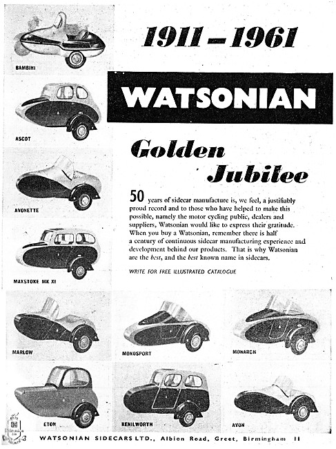 The Full 1961 Range Of Watsonian Sidecars                        