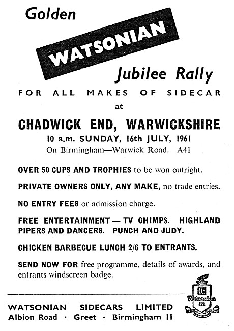 Watsonian Sidecars Chadwick End Rally 1961                       