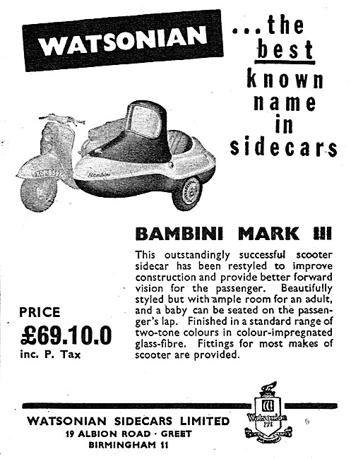 Watsonian Bambini Mark III Scooter Sidecar                       
