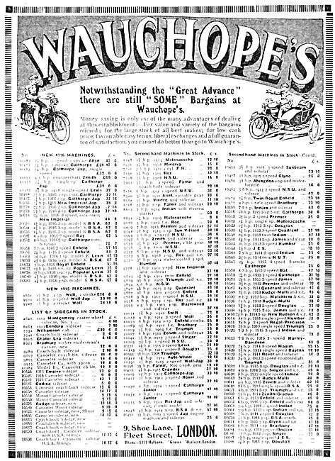 Wauchopes Motor Cycle Sales & Service 1916 Advert                