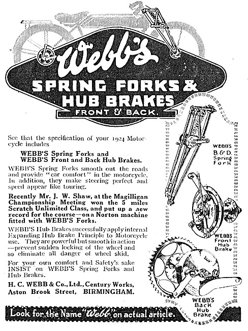 Webbs Motor Cycle Spring Forks & Hub Brakes                      
