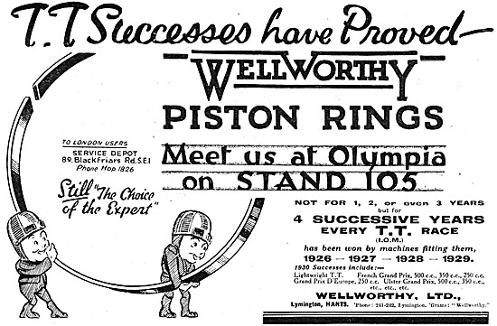 Wellworthy Piston Rings 1930 Advert                              