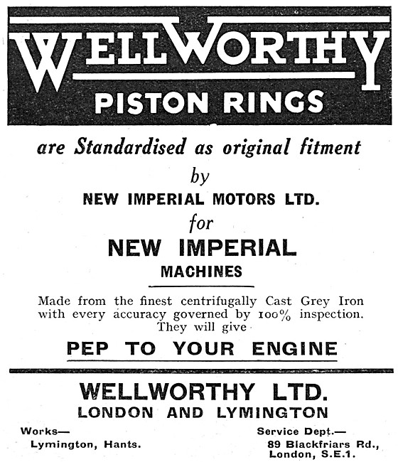 1931 Wellworthy Piston Rings Advert                              