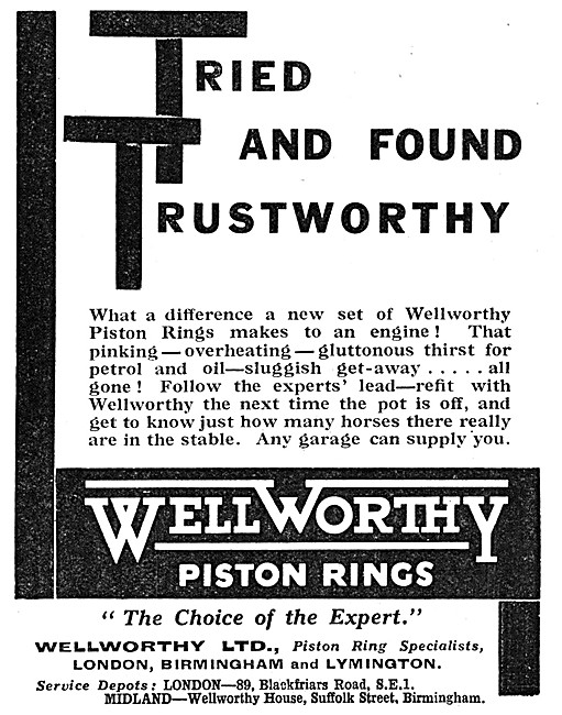 Wellworthy Motor Cycle Piston Rings 1932 Advert                  