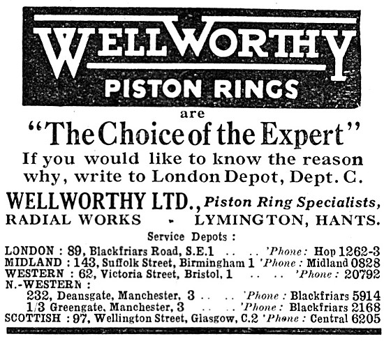 Wellworthy Piston Rings 1934 Advert                              