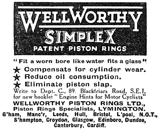 Wellworthy Simplex Patent Piston Rings                           