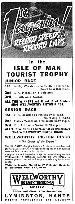 Wellworthy Piston Rings 1938 Advert                              