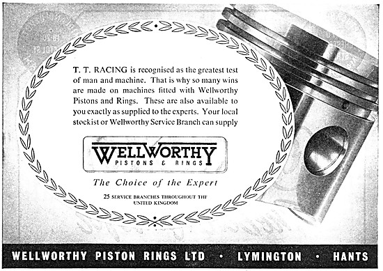 Wellworthy Motor Cycle Piston Rings 1950 Advert                  