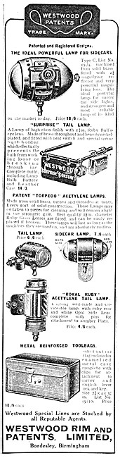 Westwood Rim Motor Cycle Lighting 1920 Advert - Acetylene Lights 