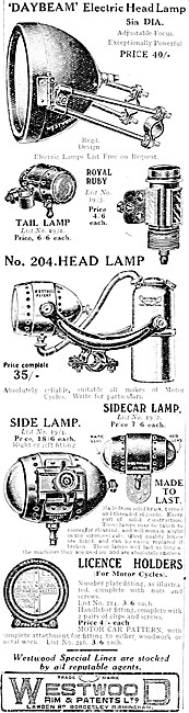 Westwood Rim Acetylene & Electric Lighting Sets - Daybeam Lights 