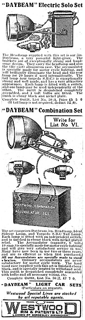 Westwood Rim Acetylene & Electric Lighting Sets - Daybeam Lights 