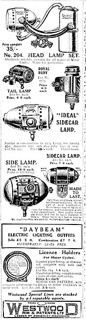 Westwood Rim Acetylene & Electric Lighting Sets - Daybeam Lights 