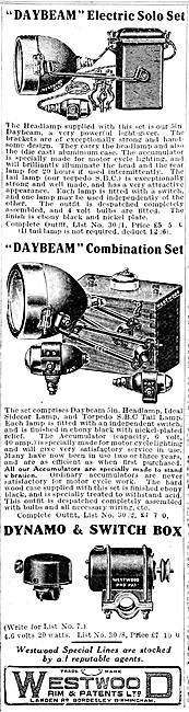 Westwood Rim Motor Cycle Lighting Sets 1921                      