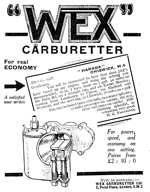 Wex Motor Cycle Carburetters                                     