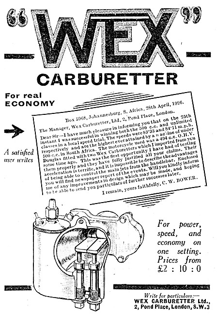 Wex Carburetters 1926 Advert                                     