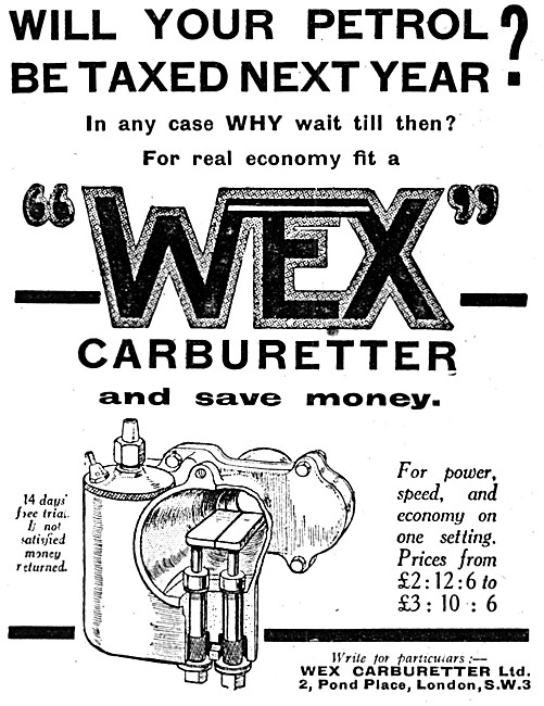 Wex Motor Cycle Carburetters 1926 Advert                         