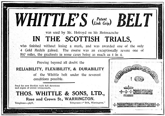 Whittle Motor Cycle Belts 1910 Advert                            