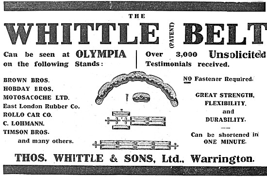 Whittle Motor Cycle Belts 1912 Advert                            