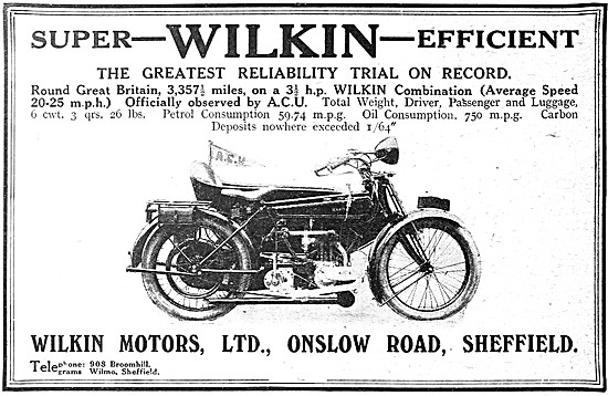 1920 Wilkin Motor Cycles Advert                                  
