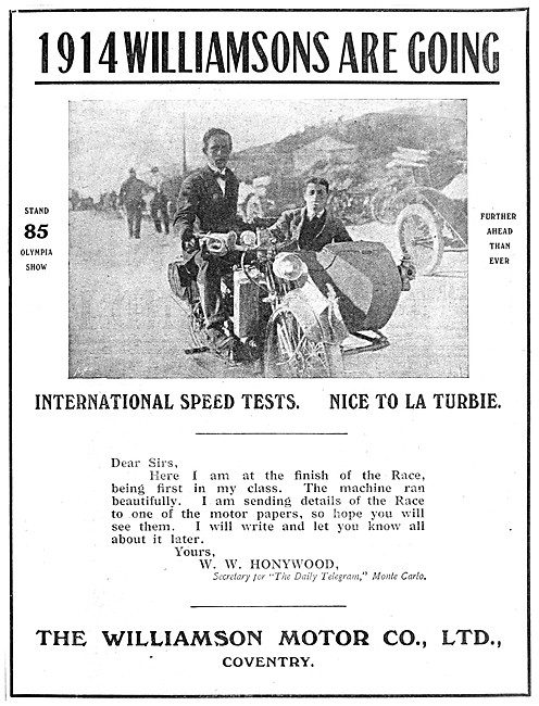 1914 Williamson Motor Cycle & Sidecar Combination                
